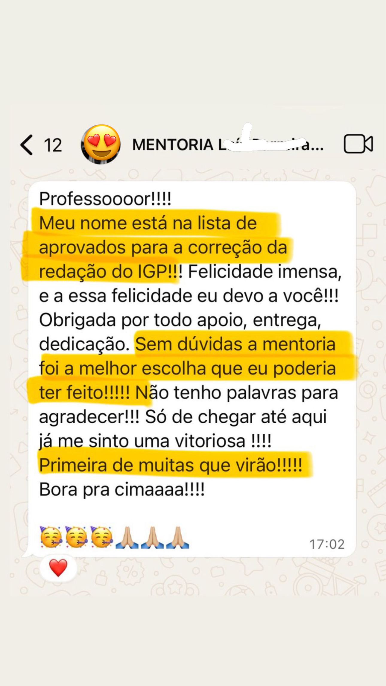 Depoimento de aluno aprovado